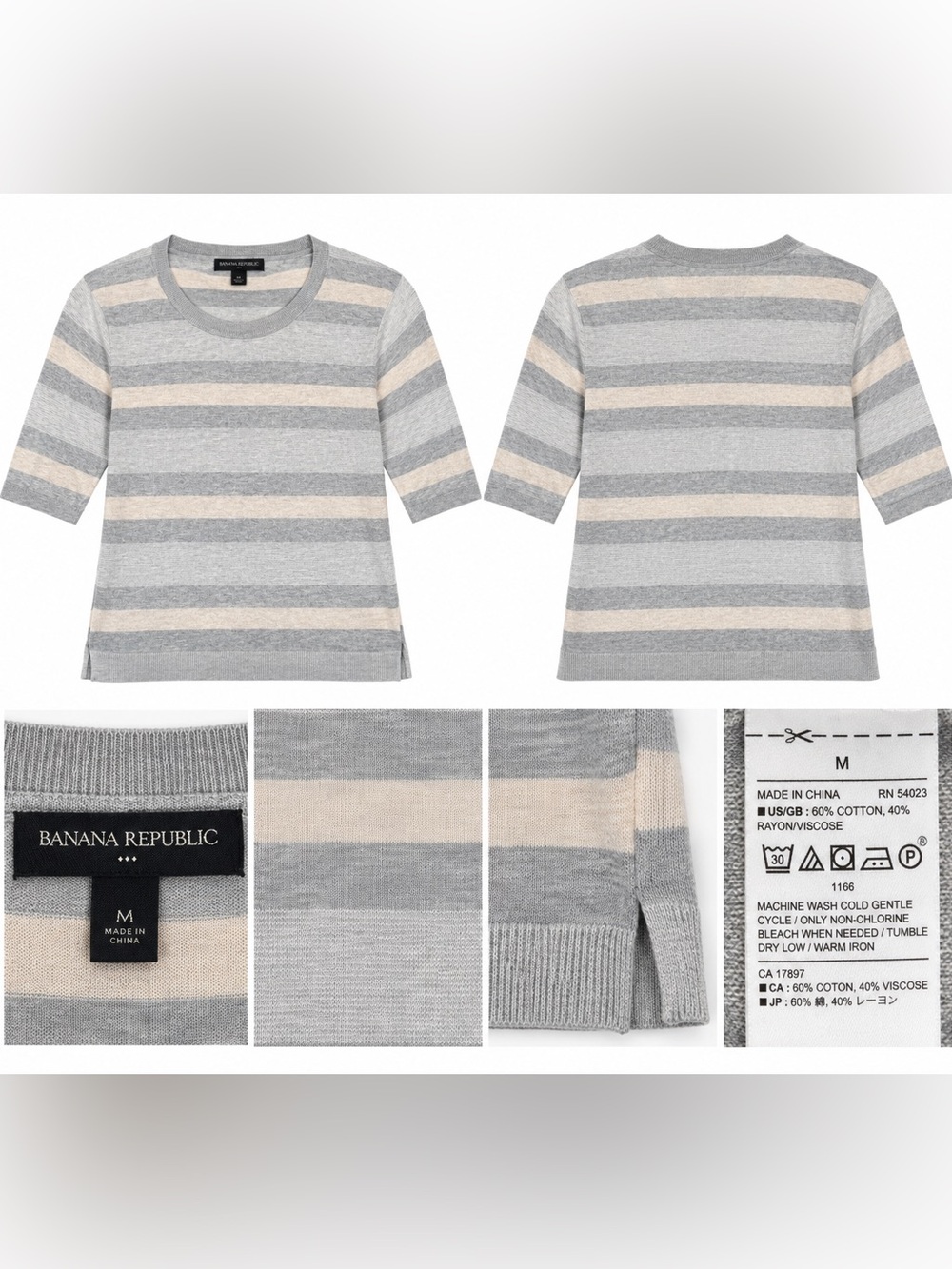 Banana Republic Gray Cream Striped Knit Sweater Top Women’s M